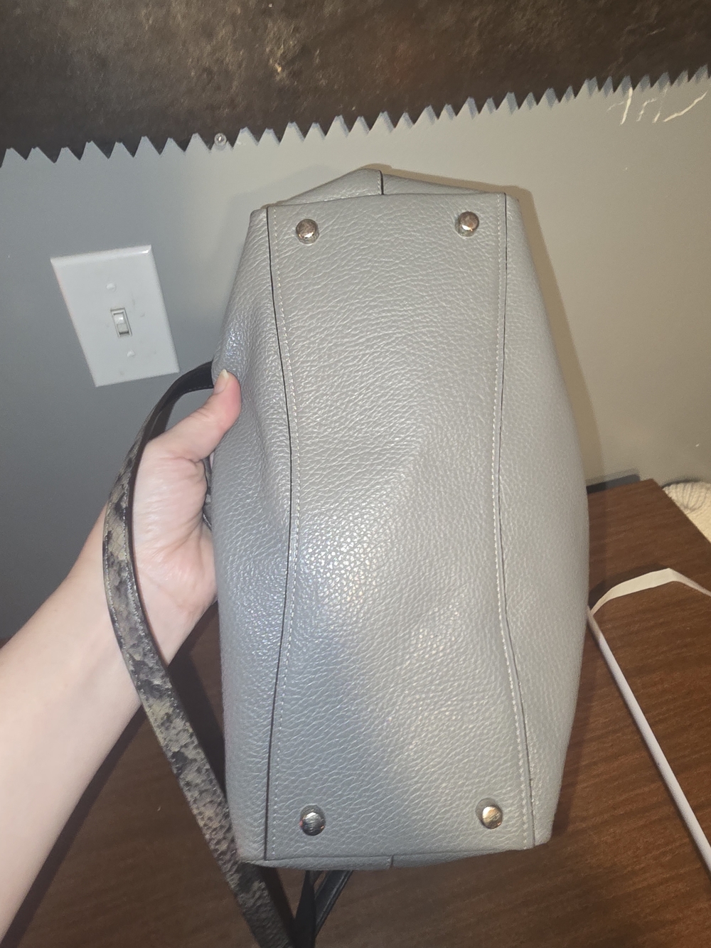 Coach Emma Satchel handbag in grey leather - snakeskin python handle and strap - Picture 8 of 10